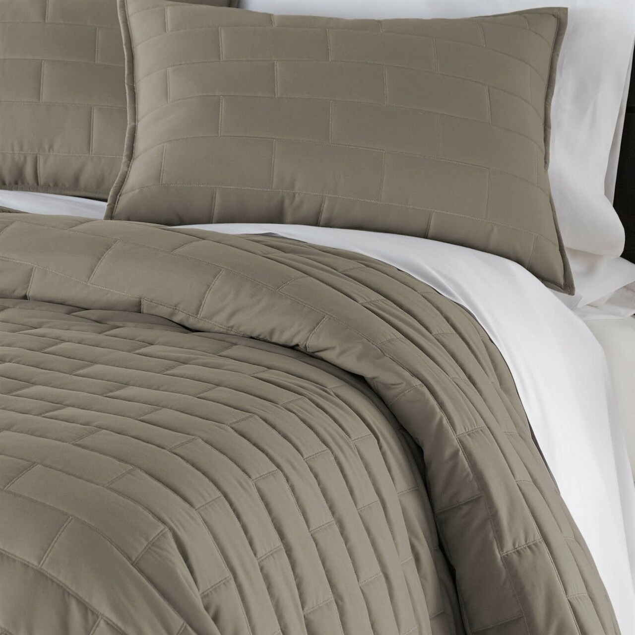 Taupe Brushed Microfiber Bedding Set with Reversible Pattern and Machine Washable for Home